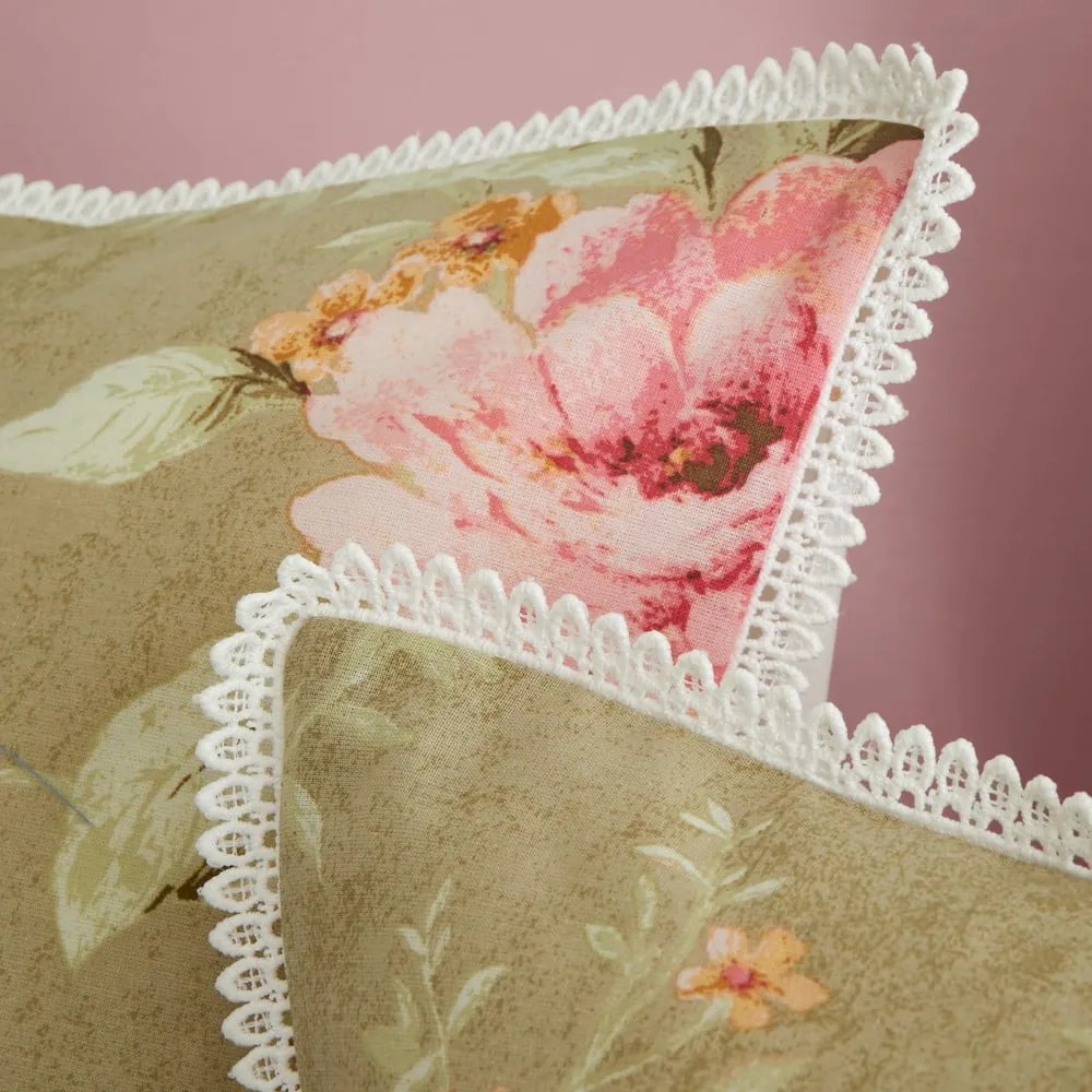 Бяло-зелено единично спално бельо 135x200 cm Penelope Floral – Catherine Lansfield