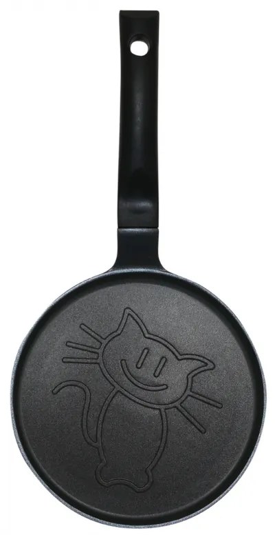Тиган за палачинки Klausberg KB 7973, 18 см, Релефно дъно с котенце, Незалепващо покритие, Без PFOA, Индукция, Черен
