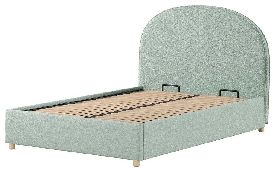 Зелено тапицирано двойно легло с място за съхранение с включена подматрачна рамка 140x200 cm Moon – Vipack