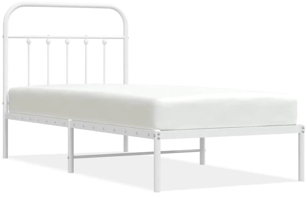 352619 vidaXL Метална рамка за легло с горна табла, бяла, 90x190 см