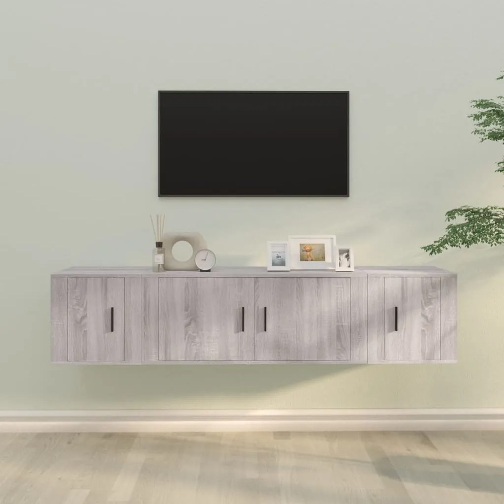 3188420 vidaXL Комплект ТВ шкафове от 3 части, сив сонома, инженерно дърво