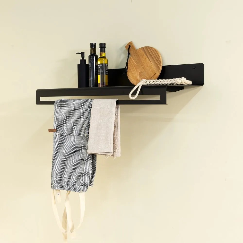 Черна метална стенна закачалка с рафт 78 cm Sway – Spinder Design