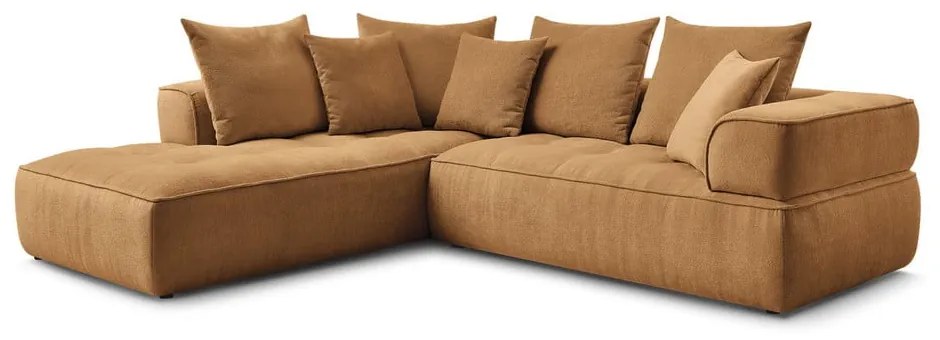 Шенилов ъглов диван в цвят горчица (ляв ъгъл/L форма) Whesley – Bobochic Paris