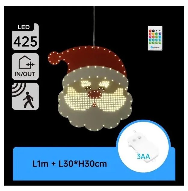 Aigostar - LED коледна декорация Santa, 425xLED/3xAA, IP44 + с дистанционно управление, 30 см