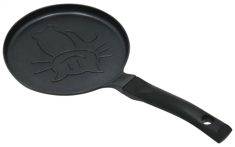 Тиган за палачинки Klausberg KB 7973, 18 см, Релефно дъно с котенце, Незалепващо покритие, Без PFOA, Индукция, Черен