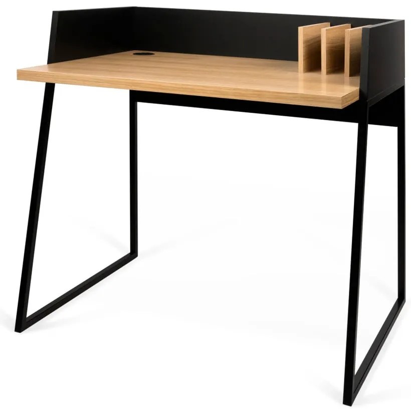 Черно работно бюро с детайли от дъбова дървесина Volga - TemaHome