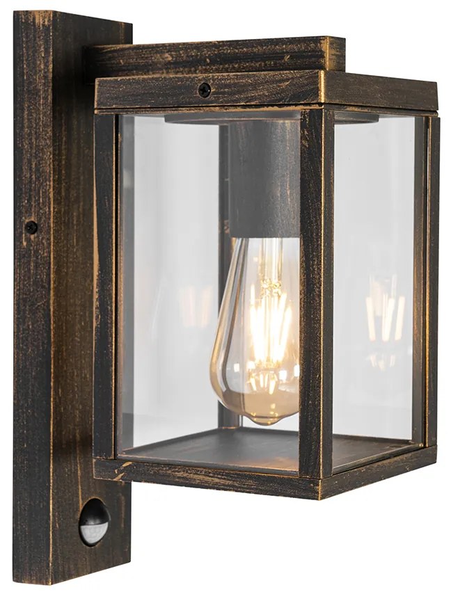 Външна стенна лампа антично злато с датчик за движение IP44 - Charlois