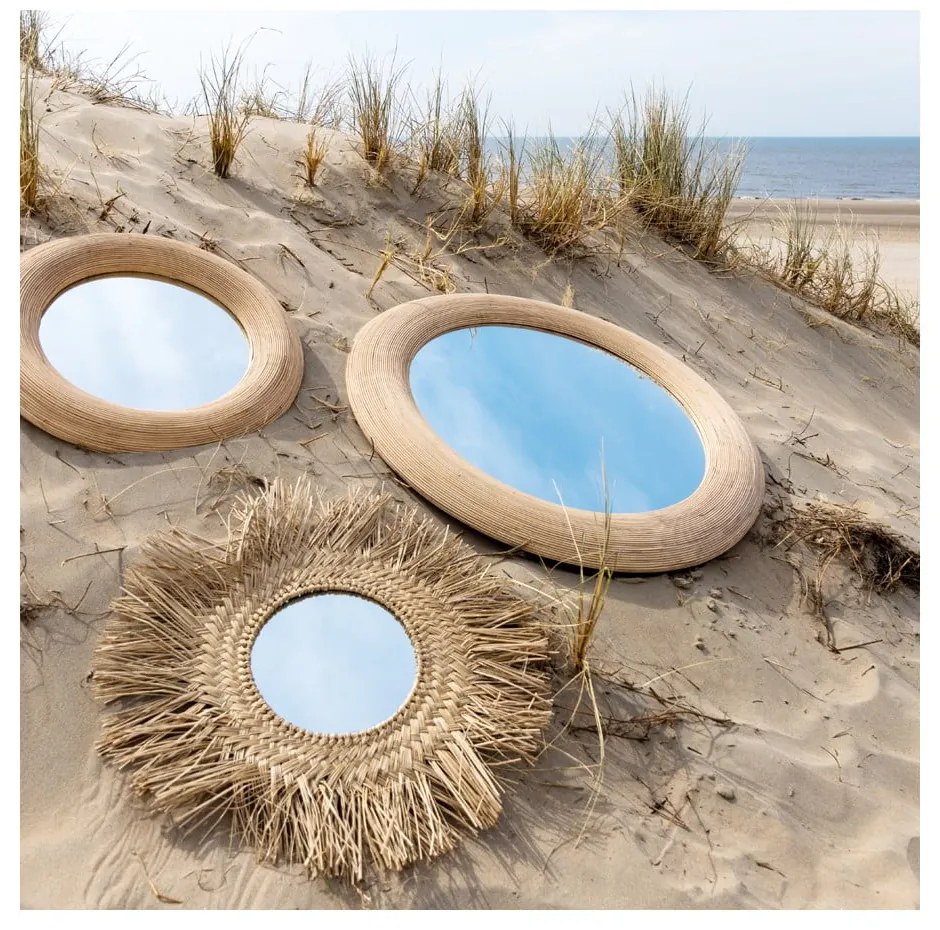 Стенно огледало с ратанова рамка ø 109,5 cm Piedre - Light &amp; Living