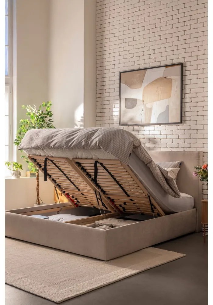 Двойно тапицирано кафяво-сиво легло с място за съхранение и включена подматрачна рамка 180x200 cm Thessa Pillow – Bonami Selection