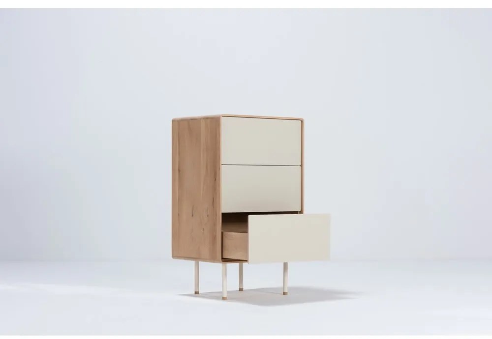 Бял/естествен висок скрин от масивен дъб 60x100 cm Fina – Gazzda