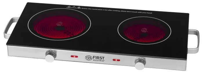 Двоен инфрачервен котлон FIRST FA-5096-7, 2800W, До 300C, Термостат, Стъклокерамика, Черен/инокс