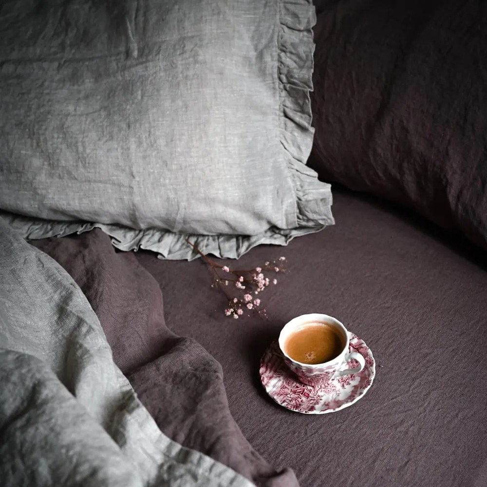 Стара лилава ленена калъфка за възглавница с ивици, 50 x 60 cm - Linen Tales