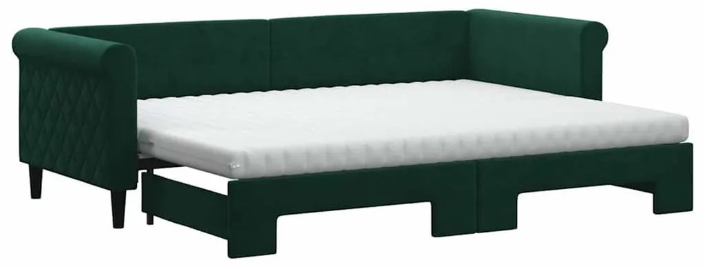 3197790 vidaXL Канапе с изтеглящо легло и матраци тъмнозелено 80x200 см кадифе