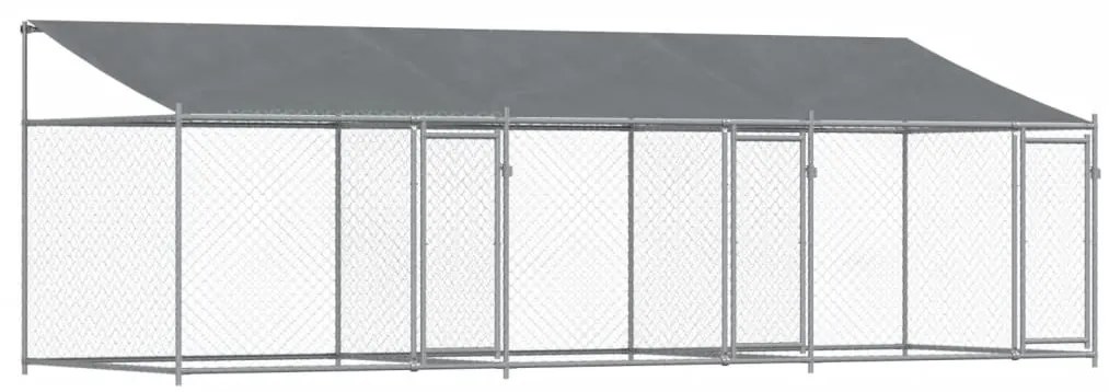 3209564 vidaXL Кучешка клетка с покрив и врати сив 6x2x2 м поцинкована стомана