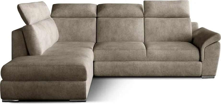 Бежов кадифен разтегателен ъглов диван с място за съхранение (ляв ъгъл L форма) Loreto – ELTAP