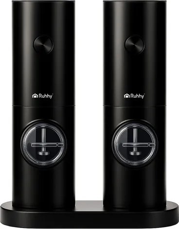 Комплект електрически мелници за сол и пипер Ruhhy — С LED осветление, регулиране на смилането, черни