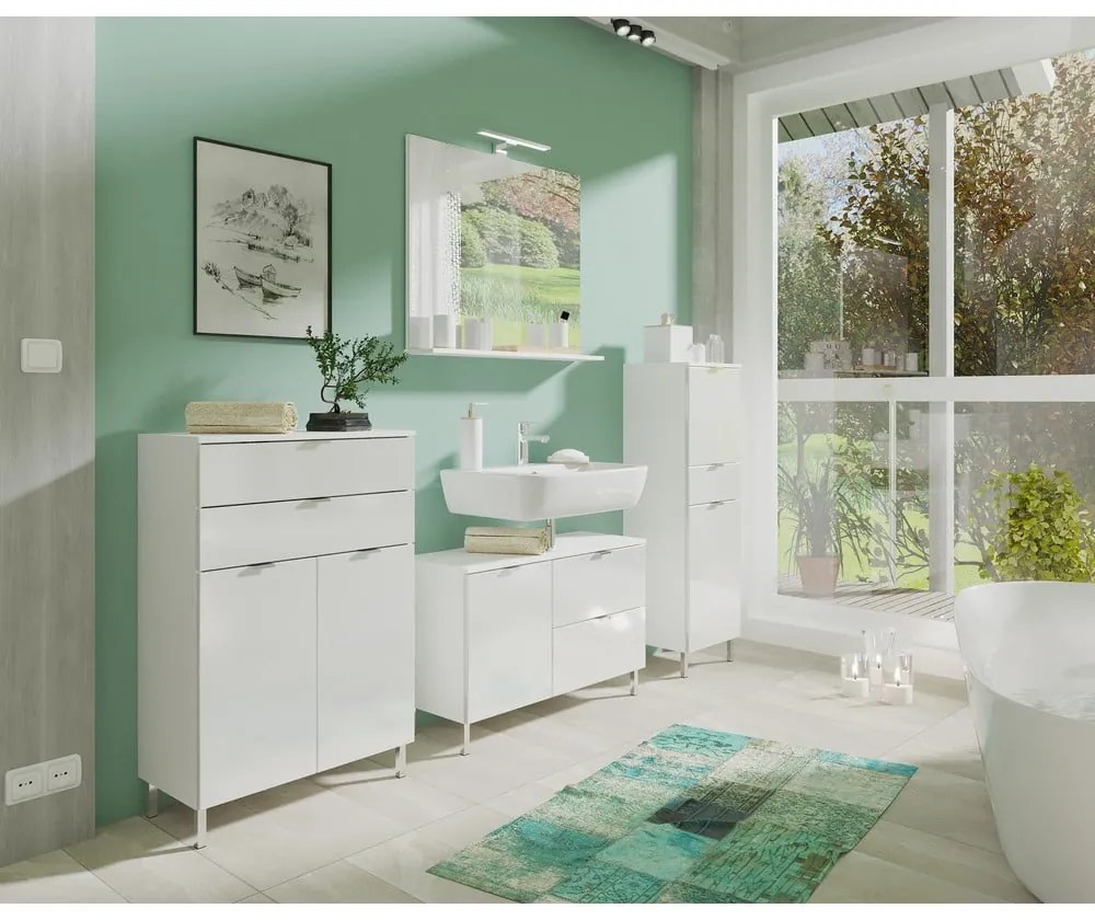 Стенно огледало със светлина/с рафт 76x75 cm – Germania