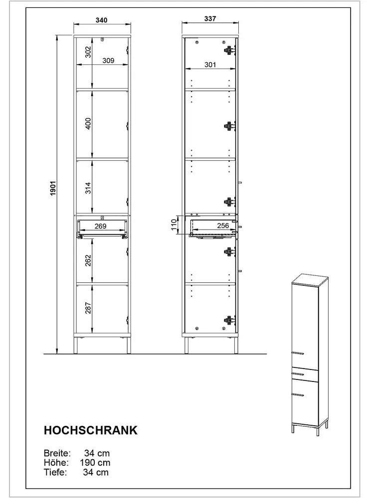 Висок шкаф за баня в сиво и бежово от орех 34x190 cm Yonkers - Germania