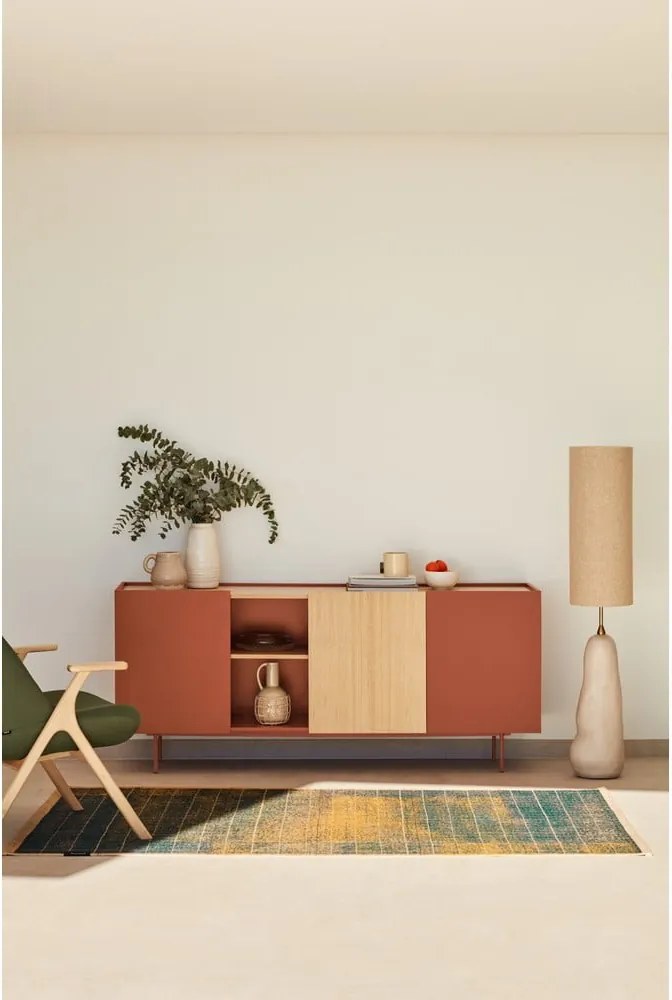 Нисък скрин с чекмеджета в цвят тухла и естествен дъб 180x78 cm Otto - Teulat