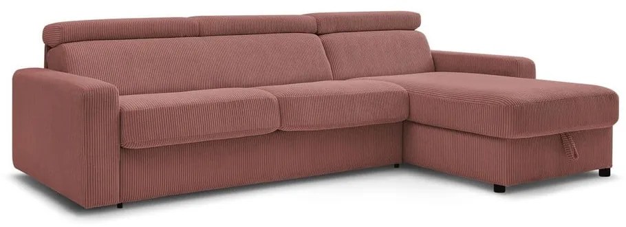 Розов разтегателен ъглов диван от рипсено кадифе (променлив) Monaco – Bobochic Paris