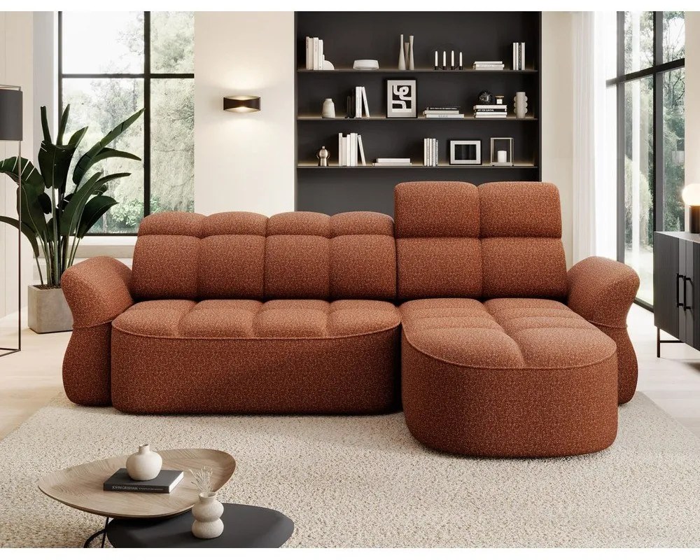 Теракотен кадифен сгъваем/с място за съхранение ъглов диван (десен ъгъл) Beneth – ELTAP