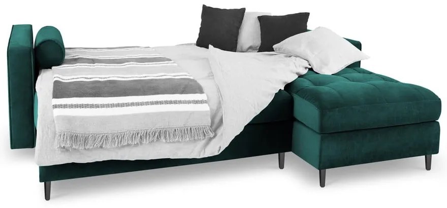 Ъглов разтегателен диван от кадифе в петролено зелено, десен ъгъл Santo - Milo Casa