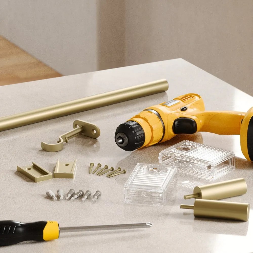 Матово златист стоманен разширяем прът за завеси 107 - 305 cm Flute – Umbra