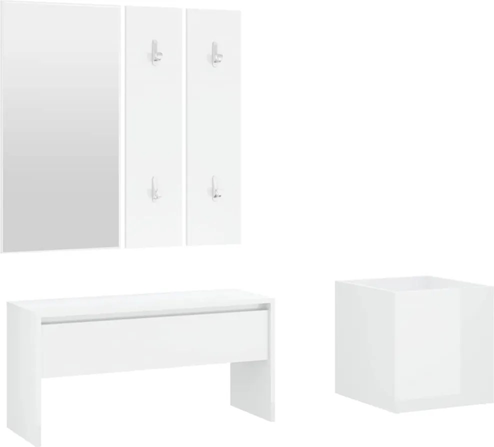 3082059 vidaXL Комплект мебели за антре, бял гланц, инженерно дърво