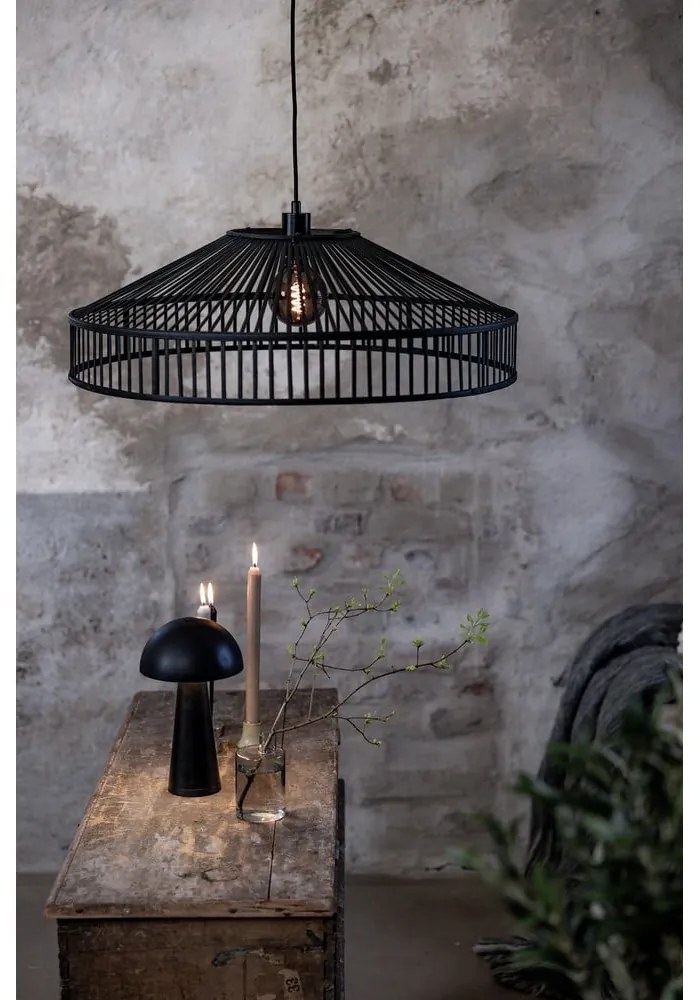 Черно висящо осветително тяло с бамбуков абажур ø 70 cm Tapa – Markslöjd