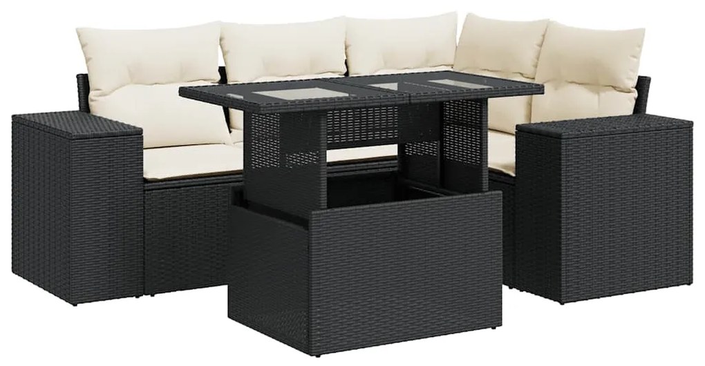 3326787 vidaXL Градински комплект с възглавници, 5 части, черен полиратан