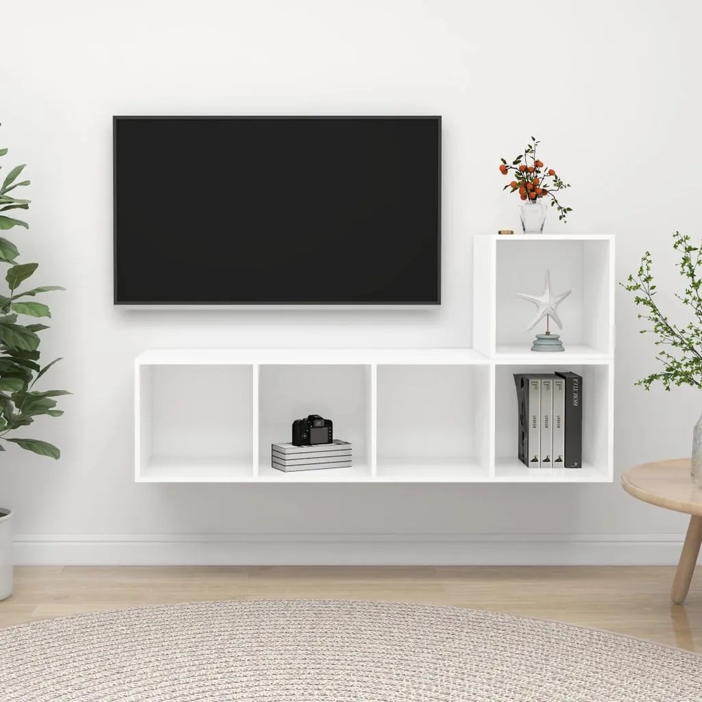 3079799 vidaXL Комплект ТВ шкафове от 2 части, бял, инженерно дърво