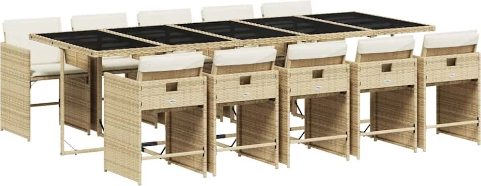 3211114 vidaXL Градински комплект с възглавници, 11 части, бежов полиратан