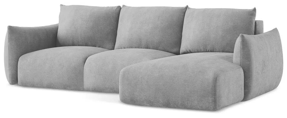 Светлосив шенилов сгъваем ъглов диван (десен ъгъл) Leila – Makamii