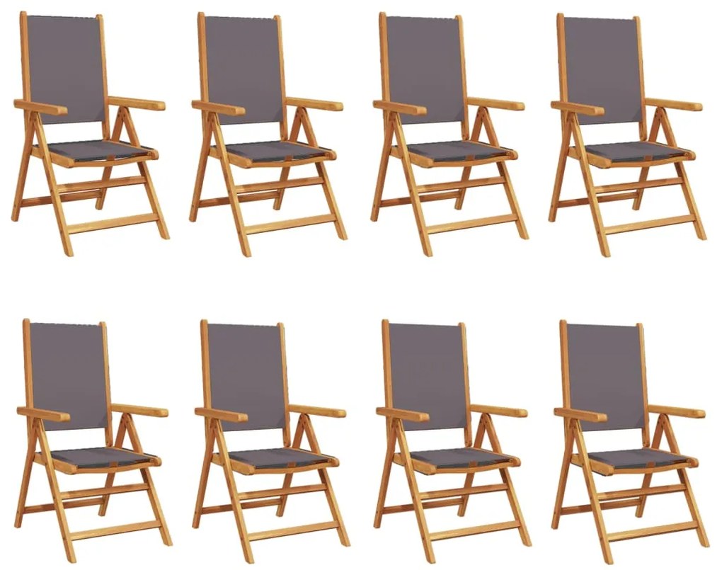 3214543 vidaXL Накланящи градински столове 8 бр антрацит плат и дърво масив