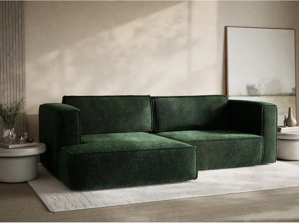 Тъмнозелен шенилов сгъваем/с място за съхранение ъглов диван (ляв ъгъл) Velto – Maison de Rêve