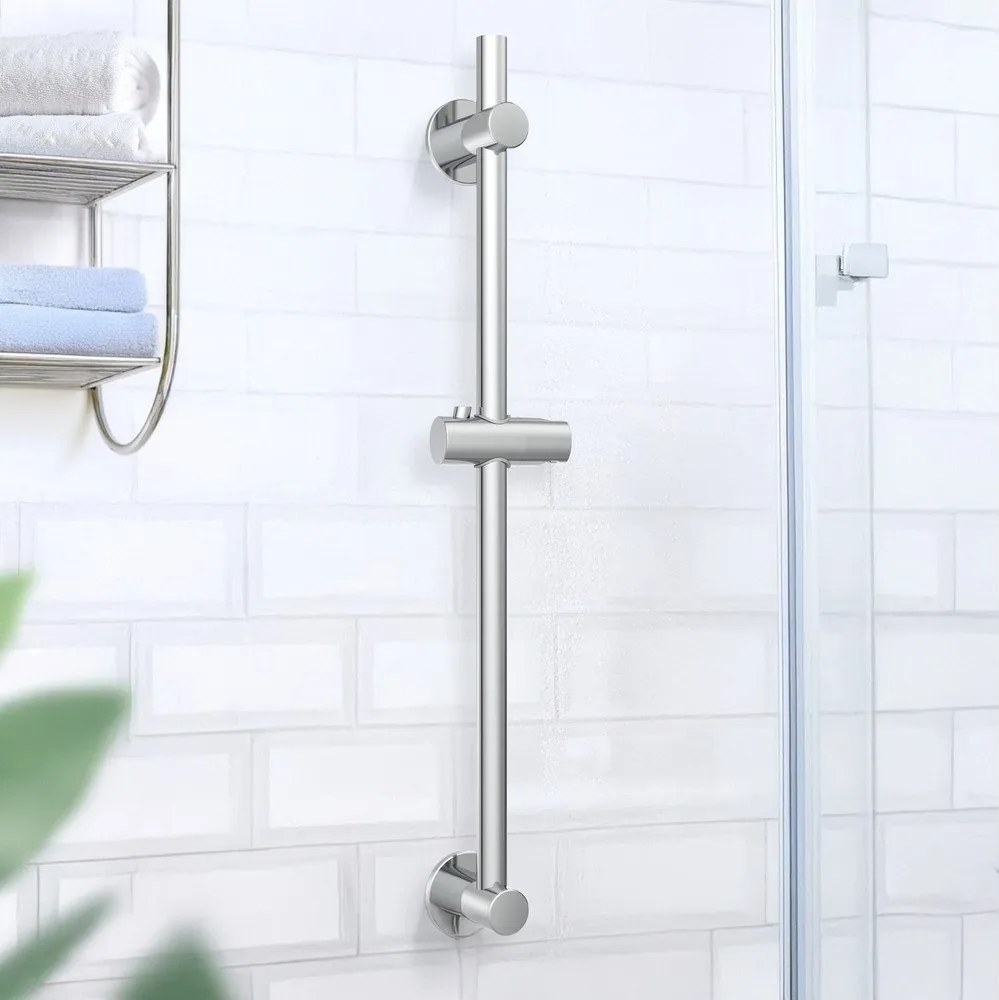 Душ релса без пробиване от неръждаема стомана в блестящо сребрист цвят с подвижен държач 70 cm – Wenko
