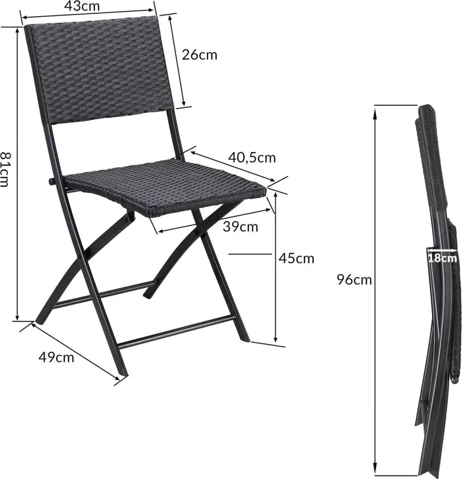 Сгъваеми градински столове ROME от полиратан - комплект от 2 броя, товароносимост 120 кг