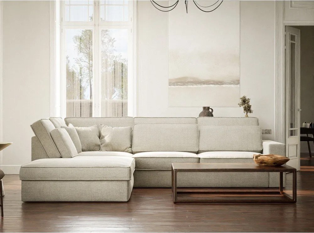 Сиво-бежов шенилов ъглов диван (ляв ъгъл/L форма) Kirou – Maison de Rêve