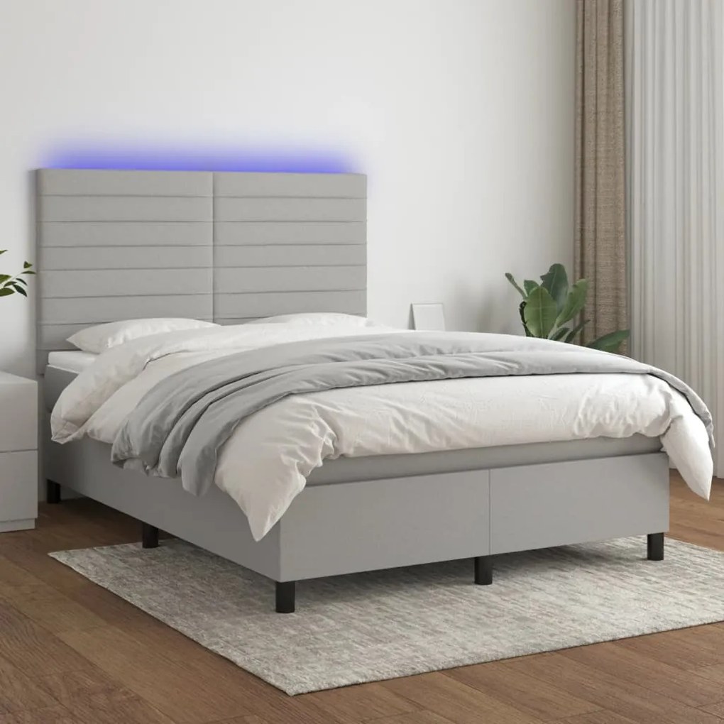 3134949 vidaXL Боксспринг легло с матрак и LED, светлосиво, 140x190 см, плат