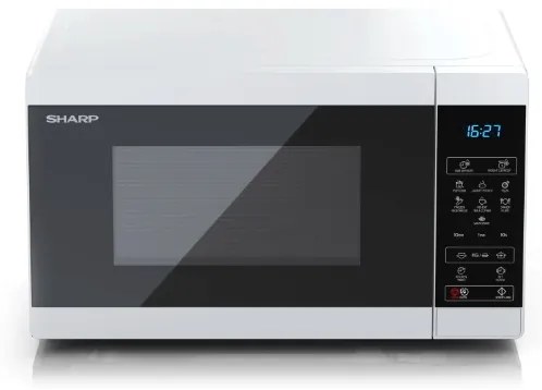 Микровълнова печка Sharp YC-MS02E-W, Fully Digital, Cavity Material -steel, 20l, 800 W, LED Display Blue, Timer & Clock function, Child lock, Silver/Black door, Defrost, Cabinet Colour: White