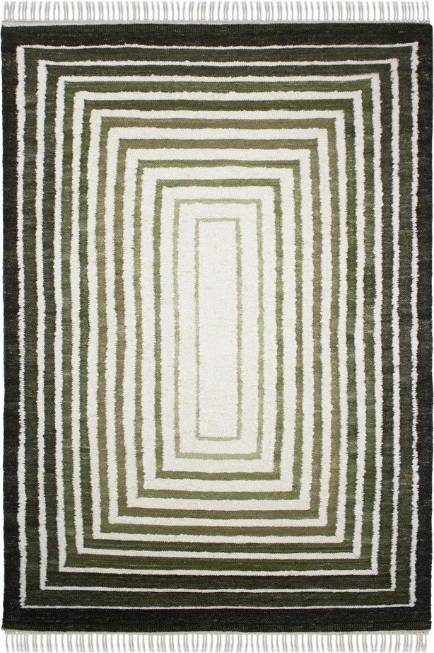 Зелен ръчно изработен килим със смес от вълна 160x230 cm Boucle Frame – Flair Rugs