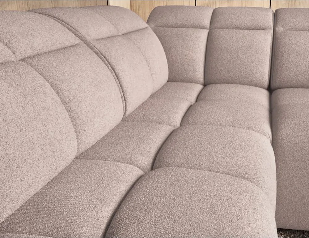 Светлокафяв разтегателен ъглов диван с място за съхранение от букле (ляв ъгъл L форма) Falconn – ELTAP