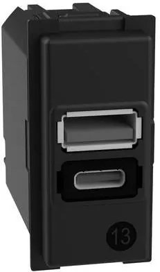 BTICINO Розетка 2xUSB за зареждане тип A+C 3A 15W 1 мод. Living Now  - K4191AC