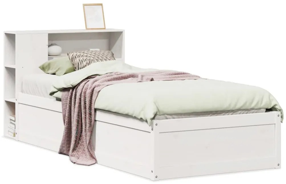 3323435 vidaXL Рамка за легло без матрак, бял, 90x200 см, бор масив