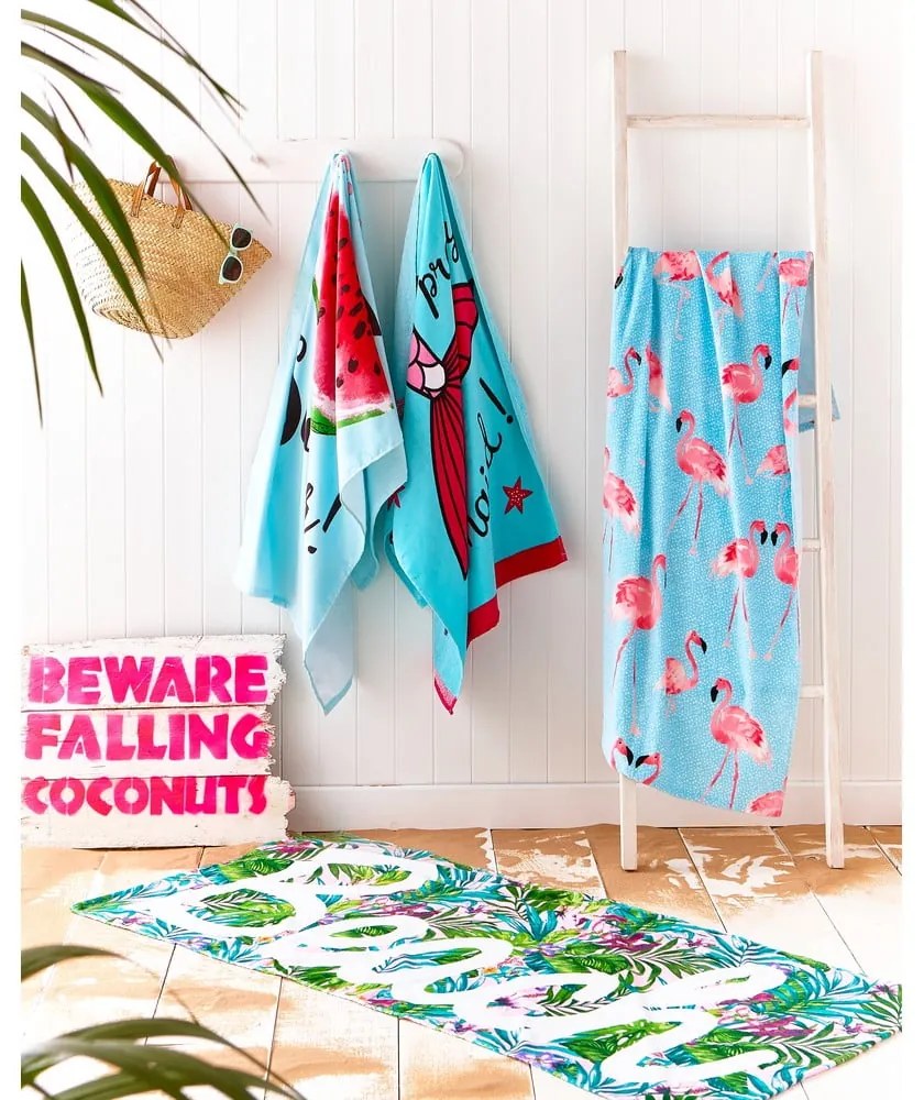 Modrá/růžová plážová osuška 160x76 cm Flamingo – Catherine Lansfield