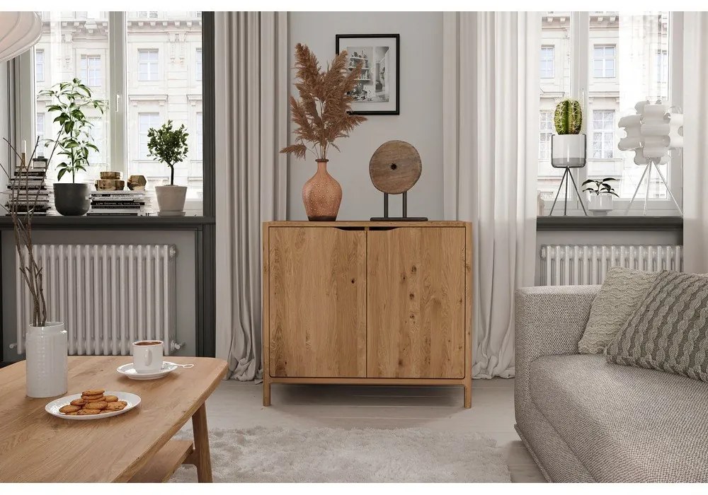 Шкафче от масивен дъб в естествен цвят 95x80 cm Twig – The Beds