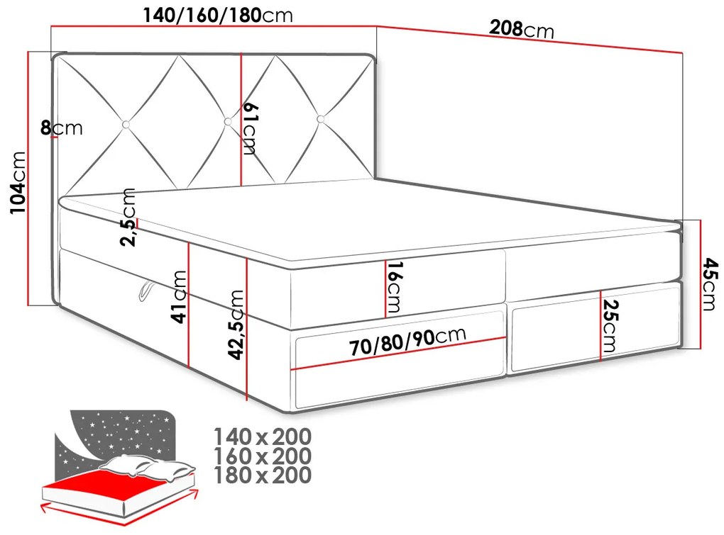 Тапицирано легло Brno-Gkri Anoixto-180 x 200 cm