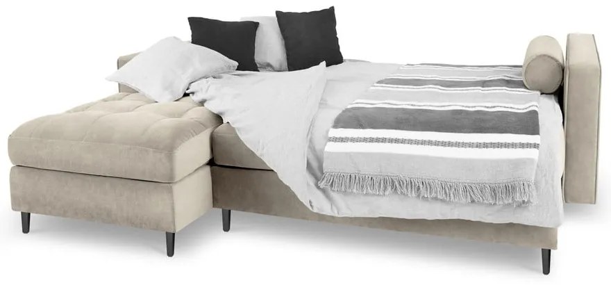 Бежов кадифен ъглов диван, ляв ъгъл Santo - Milo Casa