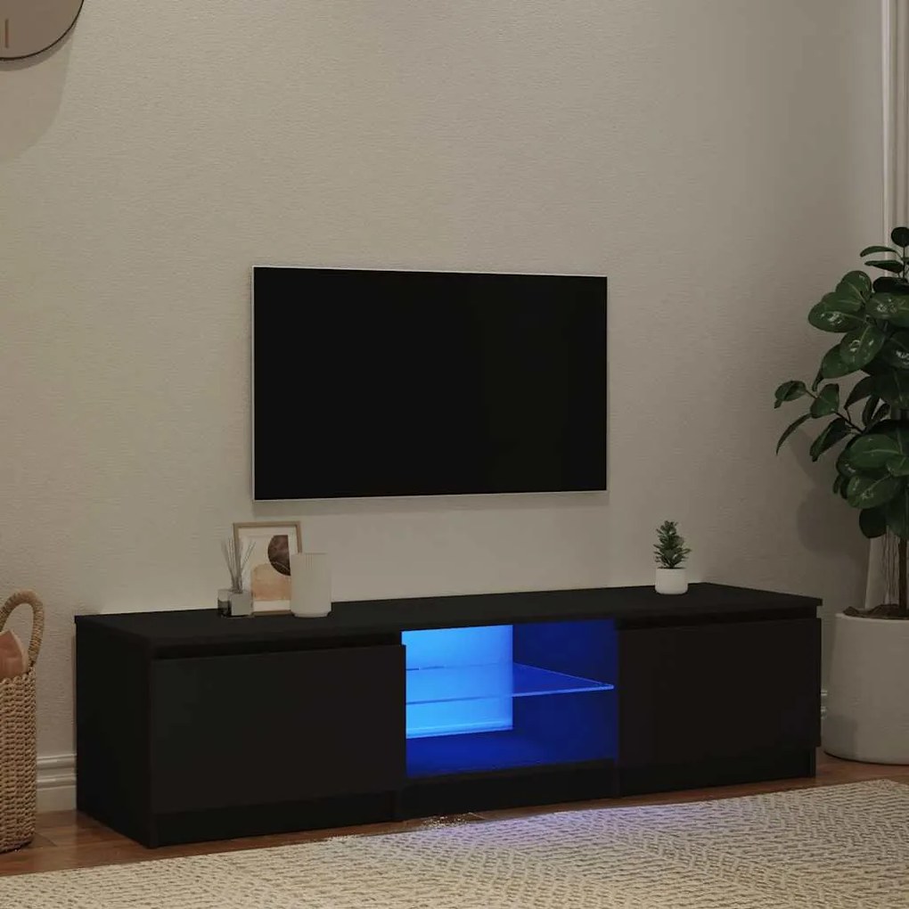 804293 vidaXL ТВ шкаф с LED осветление, черен, 140x40x36 см