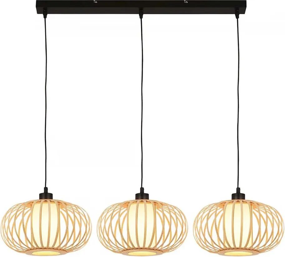 Briloner 4759031 - Полилей на кабел 3xE27/10W/230V черен/бамбук